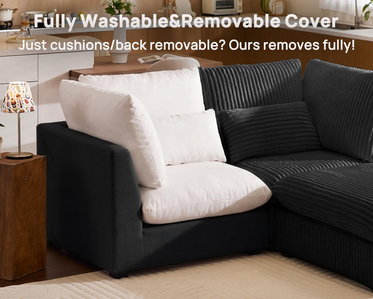 154" Oversize Corduroy Modular Sectional Sofa Couches, Black