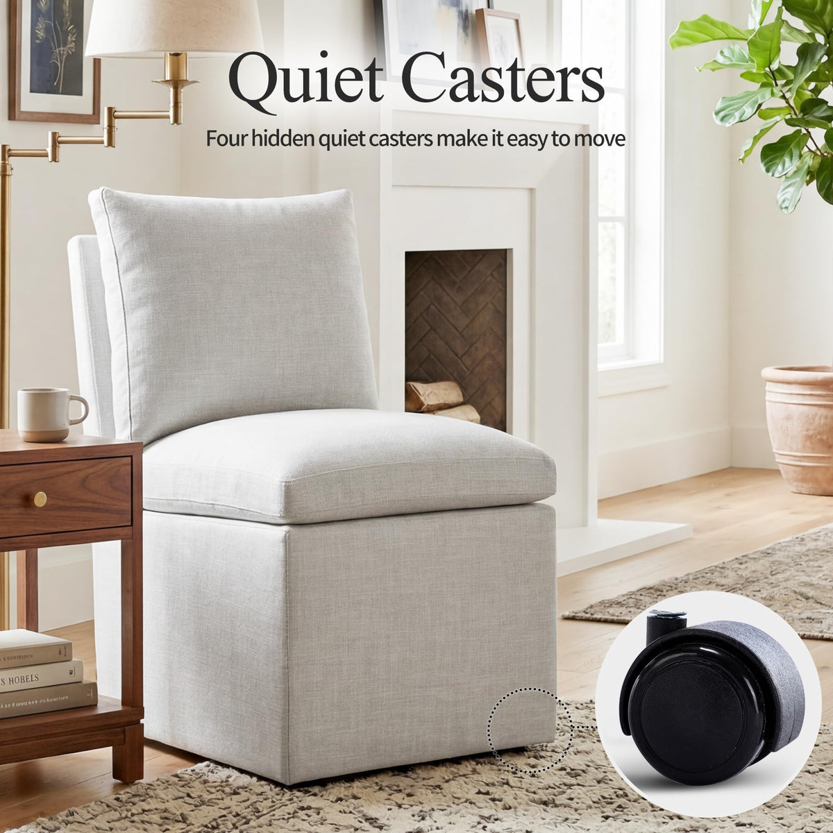 Upholstered Armless Dining Chair with Casters