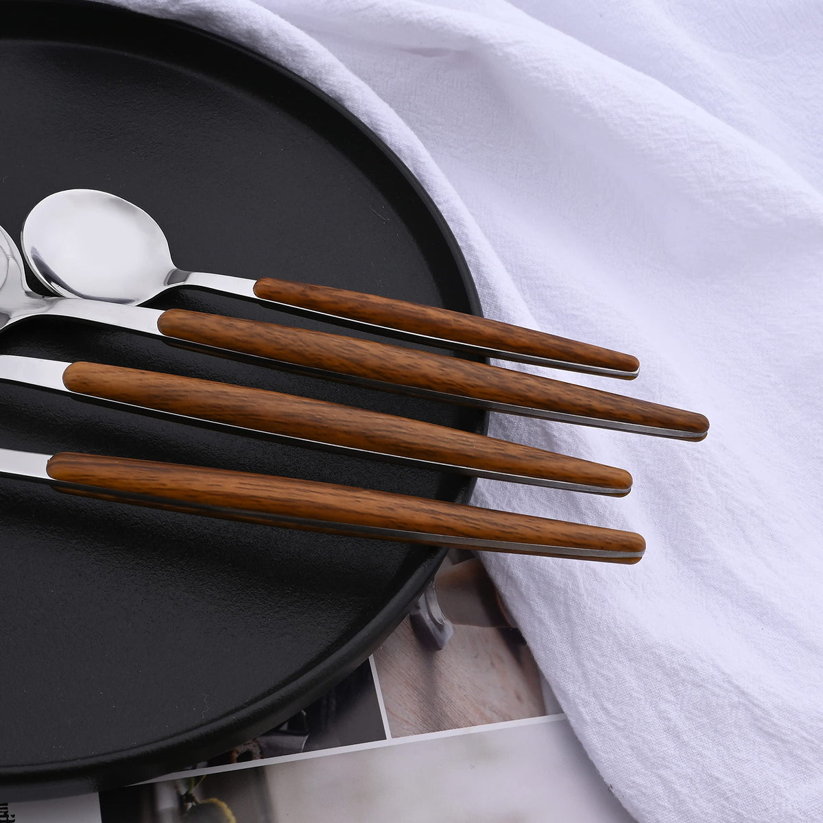 Stainless Steel Silverware Set Wooden Effect Handle Flatware