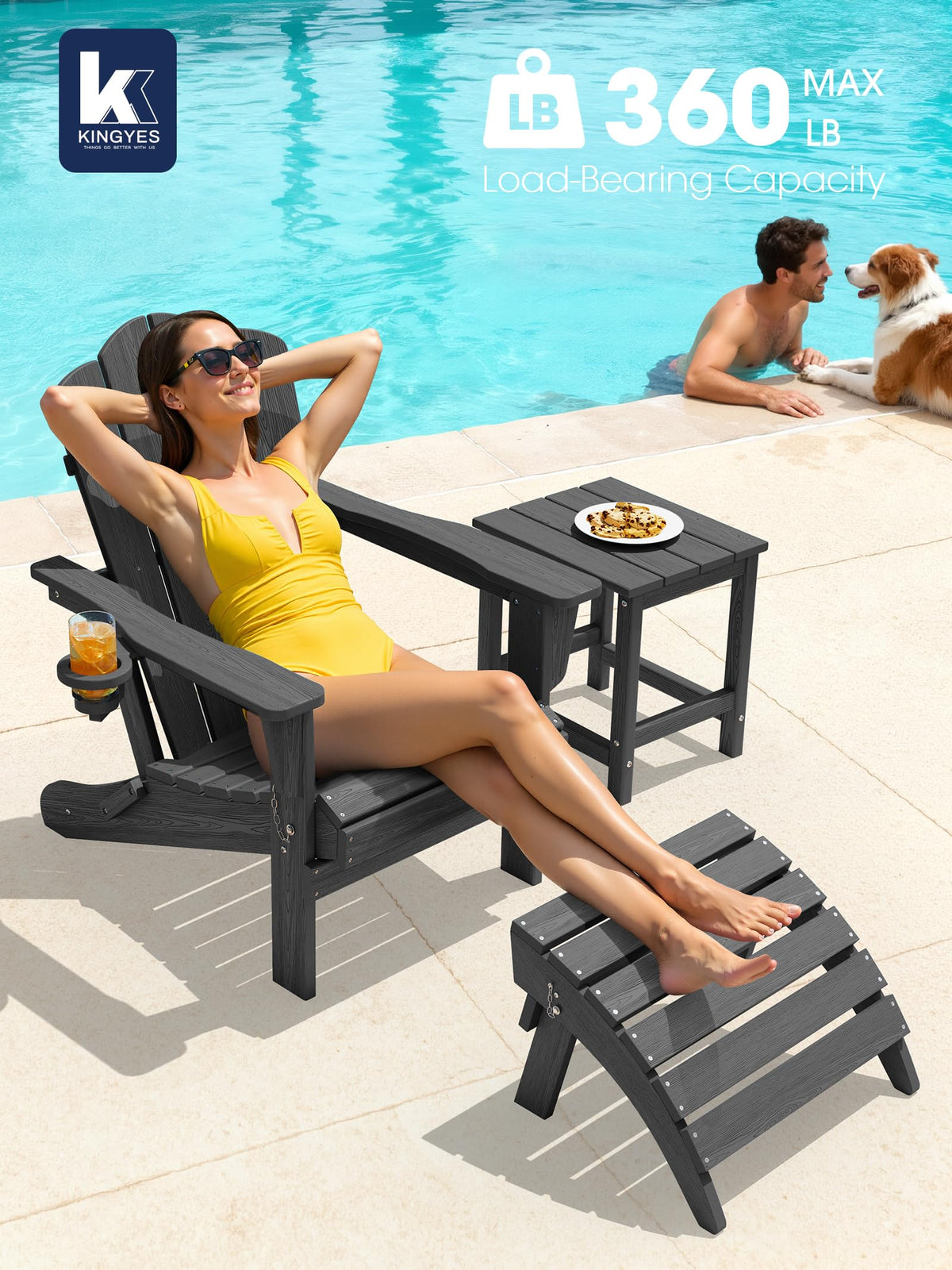 Folding Adirondack Chair Set of 2 with Cup Holder, Grey