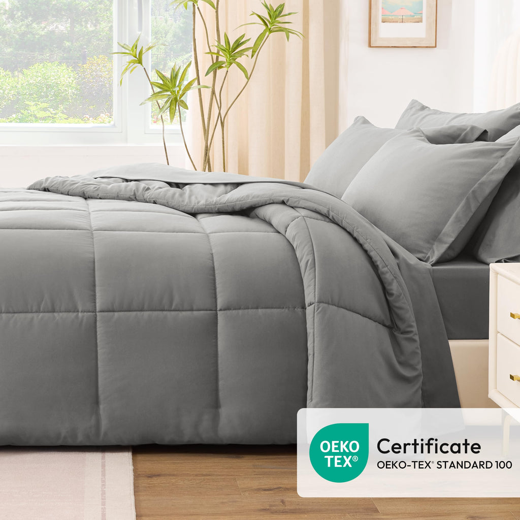 Comforter Set, 7 Pieces Bed in a Bag, Grey