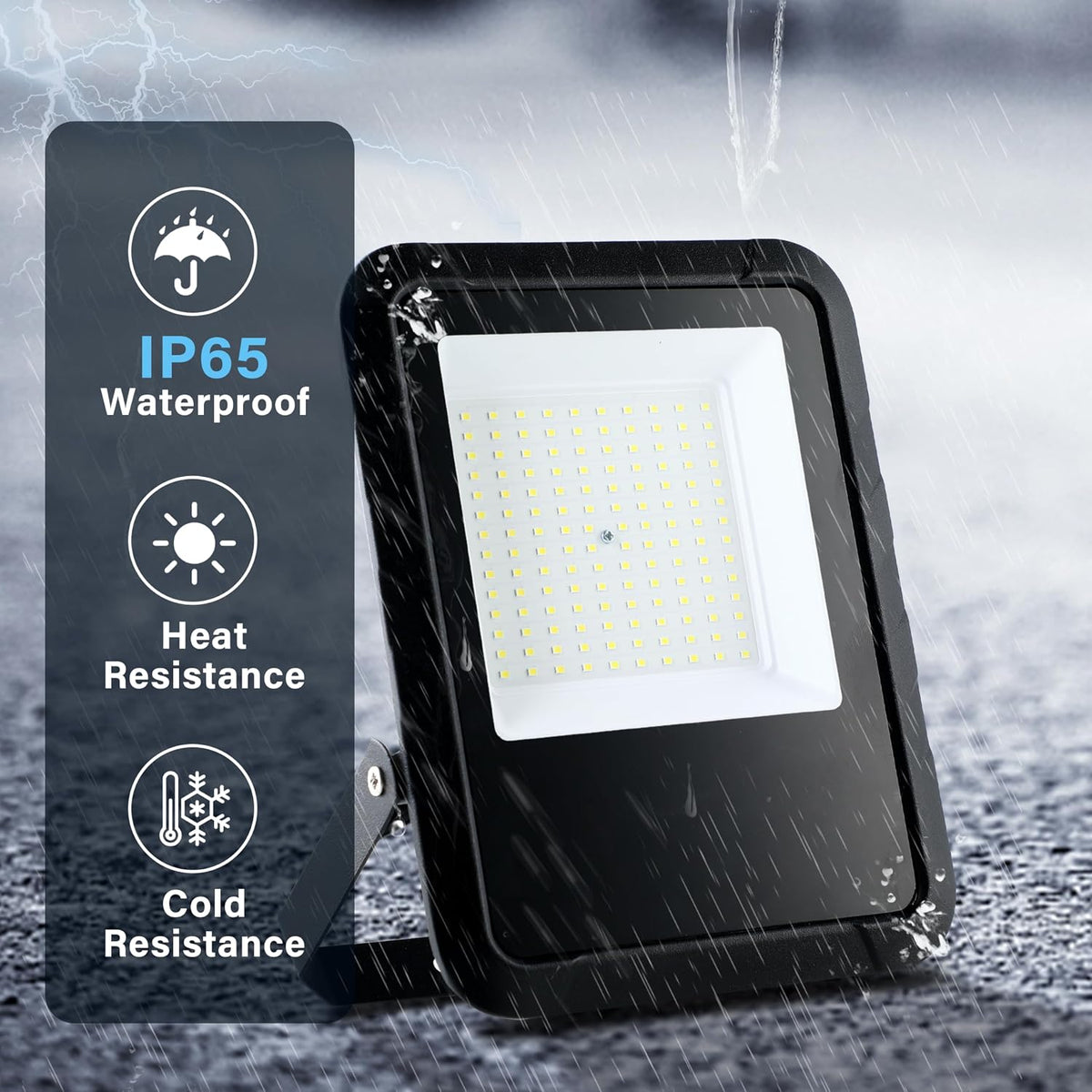 2 Pack LED Flood Lights Outdoor, 100W 10000LM Super Bright Outside Work Light with Plug, IP65 Waterproof, 6500K