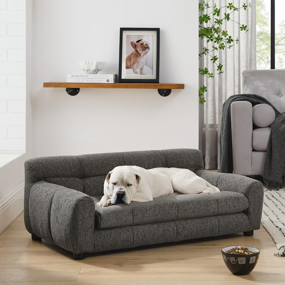 Dog Sofa Bed, Large Dog Bed with Backrest and Armrests, Dark Gray