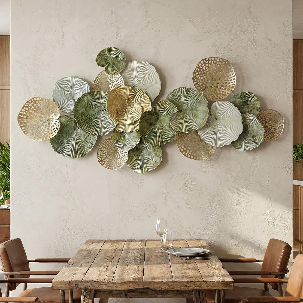 Large Metal Wall Decor 3D Stacked Metal Wall Art Modern Lotus Leaf Wall Sculptures Hanging Decoration Bedroom