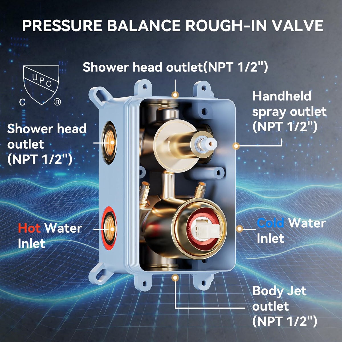 Brushed Gold Shower System with Body Jets, 4 Way Shower Faucet Set with 2 in1 Handheld,Ceiling Mount 12 Inch Shower