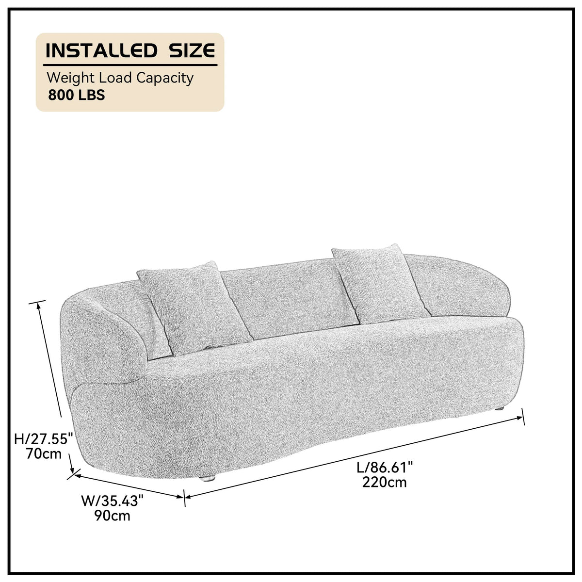 86.6-inch 3 Seaters Curved Sofa Oversized Teddy Boucle Sofa Couch, Beautiful Freestanding Curved Leisure Couch with 2