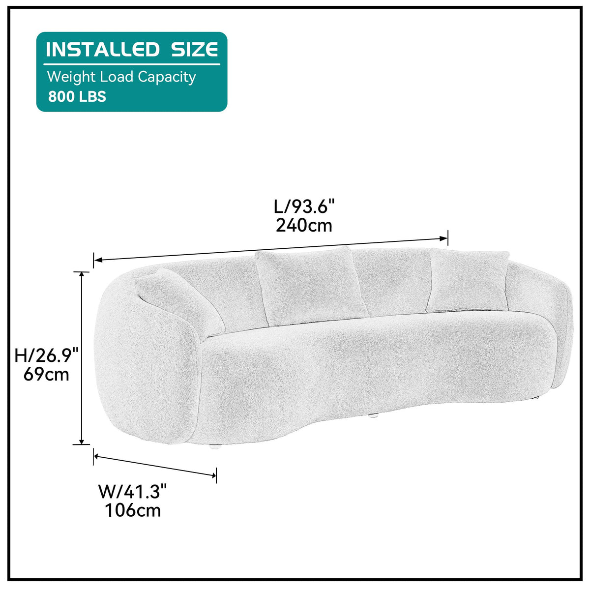 94'' Cloud Curved Sofa Boucle Couch, Beige Modern Mid-Century Curved Backrest Upholstered Sofa, 3-Seat Sofa Couch