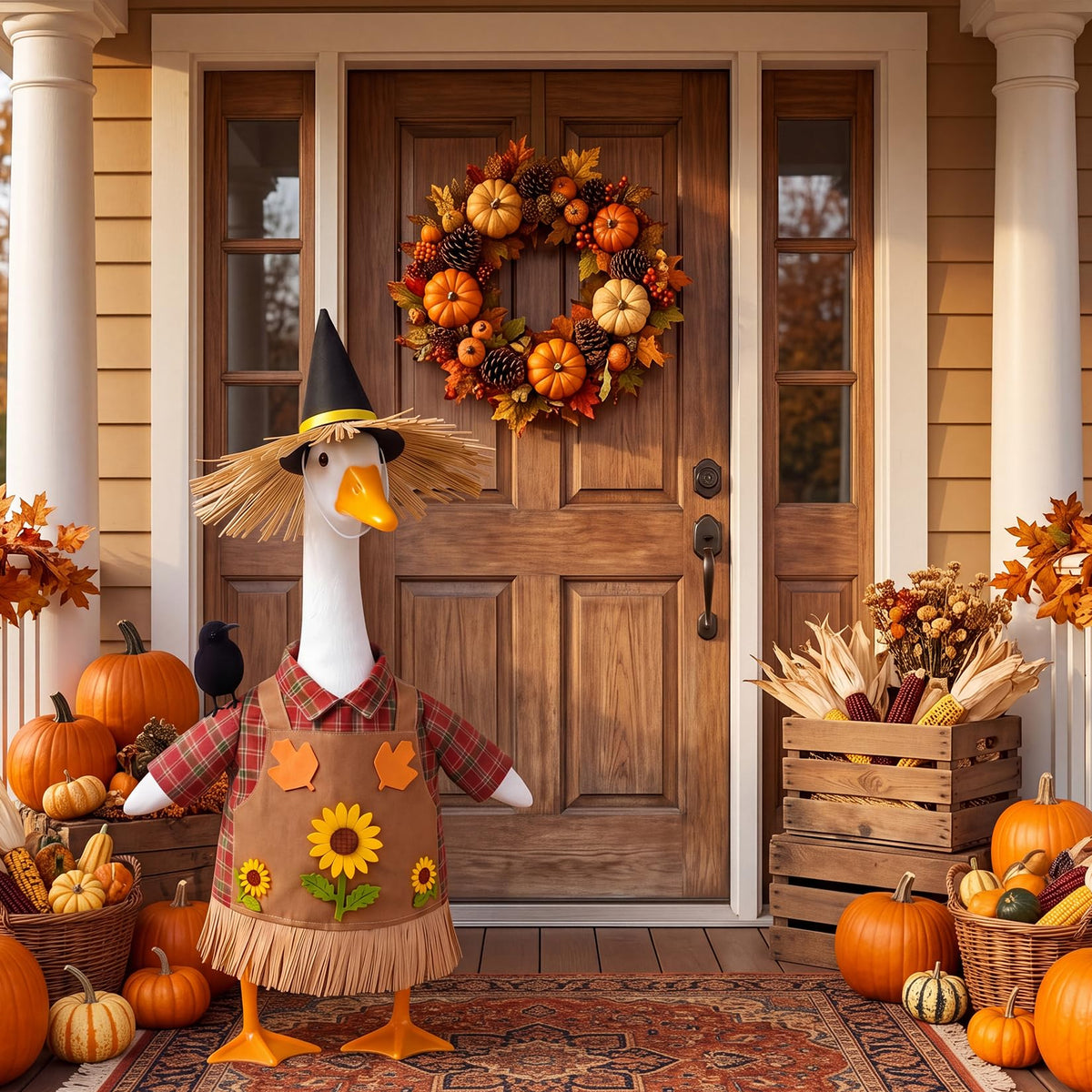 Scarecrow Porch Goose Outfit for 23 Inch Statue Goose, Fall Yard Decor