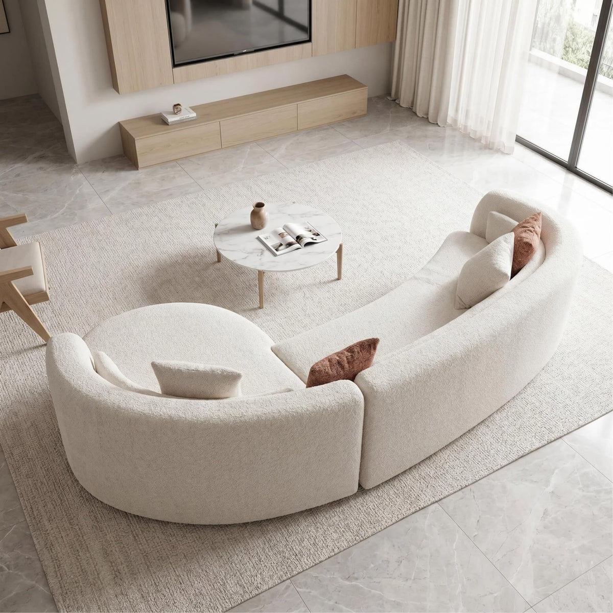 132" Oversized Boucle Cloud Couch with Chaise, Light Beige Sectional