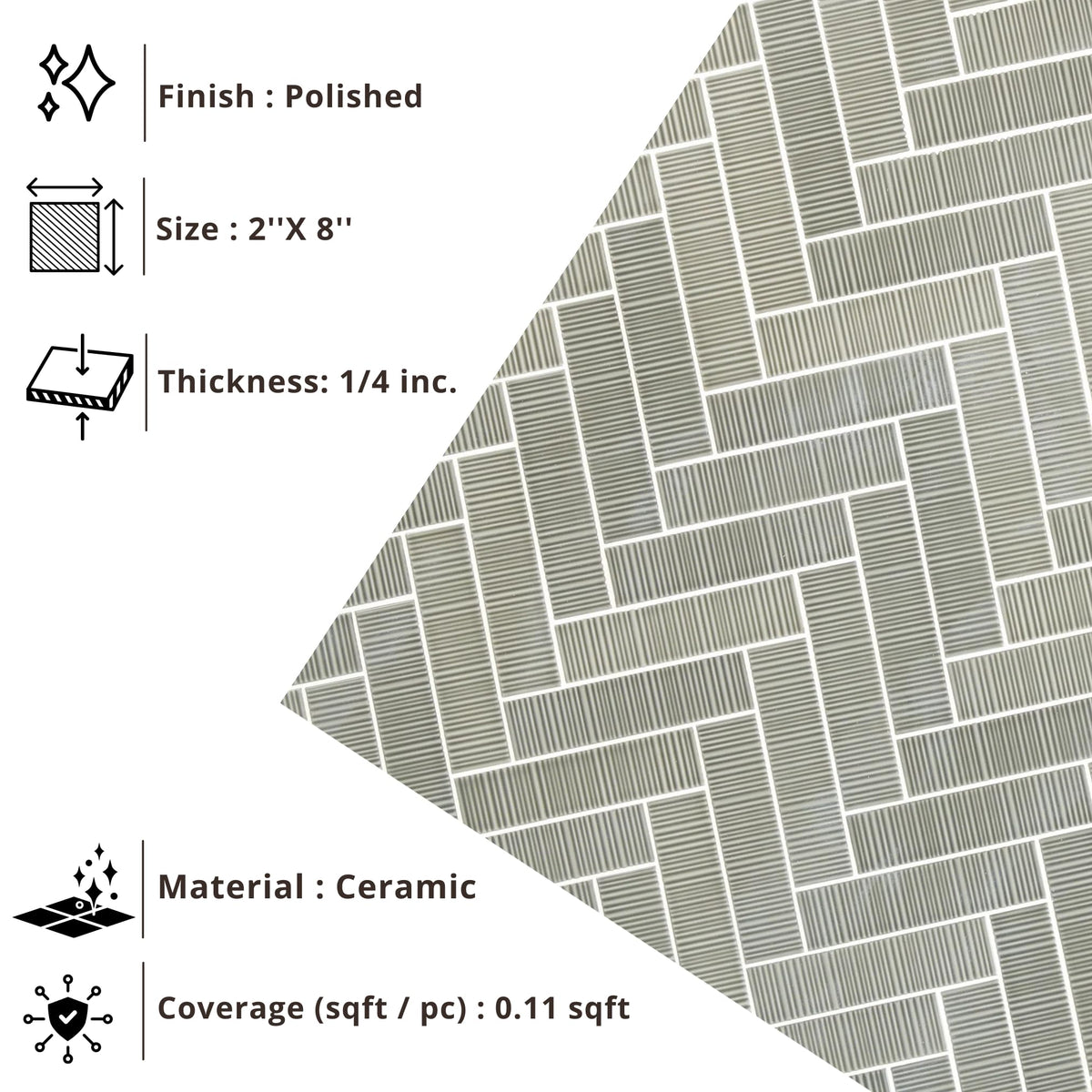 Olive Green Ribbed Glossy Ceramic Wall Tile 2x8 Inch - Fluted Textured Decorative Tile Backsplash, Bathroom Wall