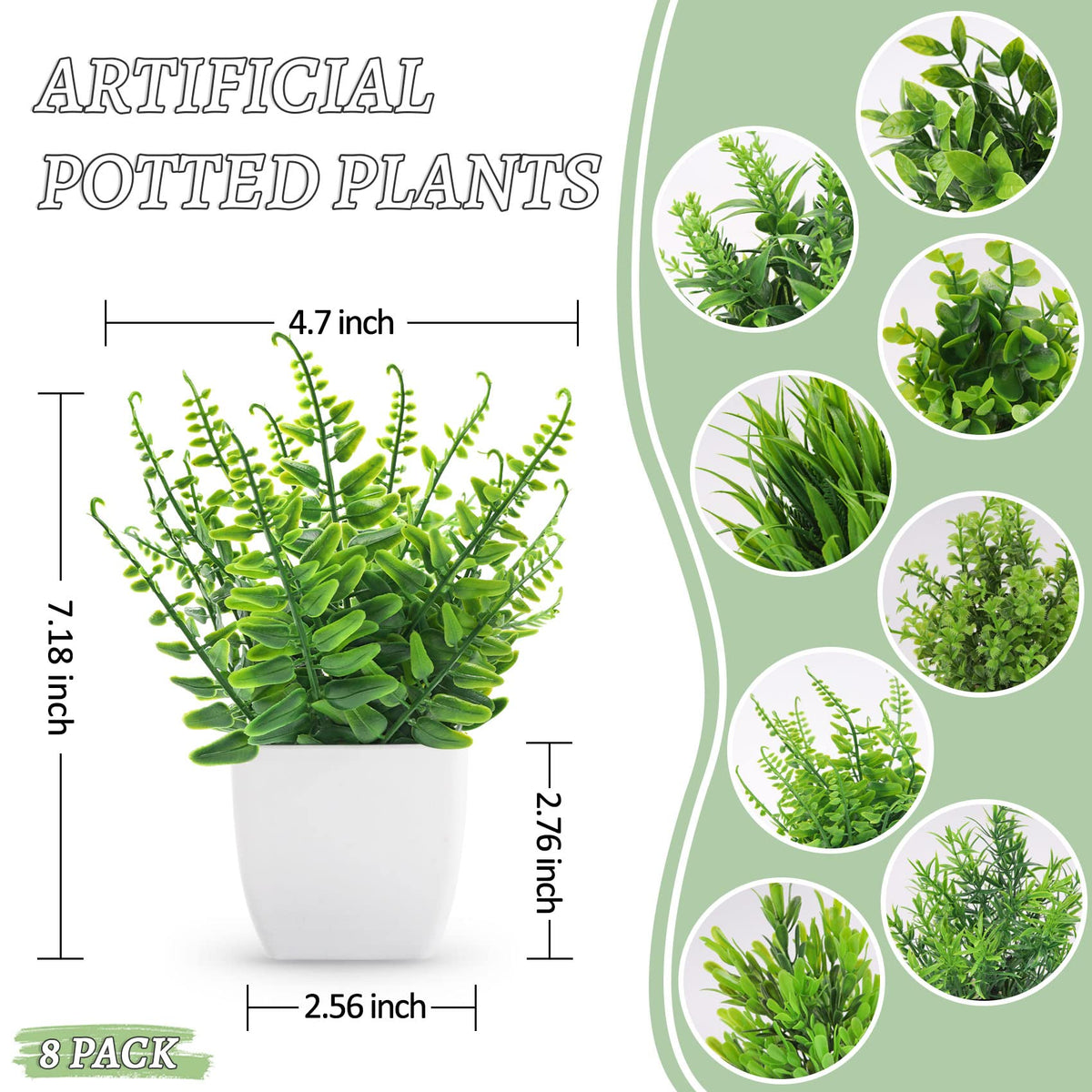 8 Pack Small Fake Plants in White Pots, Bathroom Home Decor Indoor
