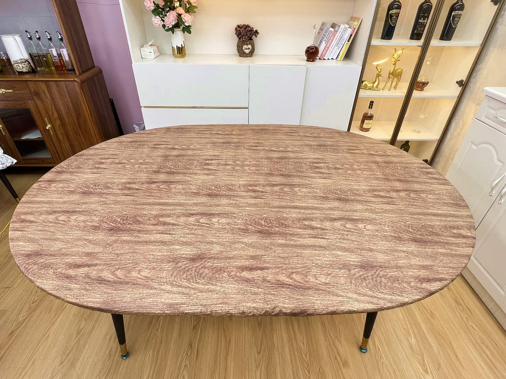 Oval Vinyl Fitted Tablecloth with Flannel Backing Elastic Table Cloth Waterproof Oil-Proof Plastic Table Cover Best