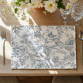 Linen Floral Placemats Set of 4 Farmhouse 13x19 Inch Blue