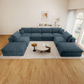 136" Cloud Sectional Couch with U-Shaped Chaise, 6-Seater Corduroy Viral Boneless Sofa with Ottoman, Memory Foam