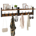 Coat Rack Wall Mount with Shelf and Hooks, Rustic Brown