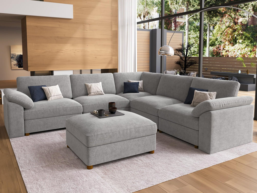 Oversized Sectional Modular Sofa, Comfty Deep Seat Couch