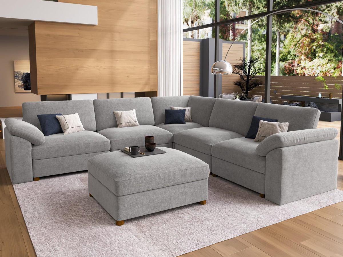Oversized Sectional Modular Sofa, Comfty Deep Seat Couch