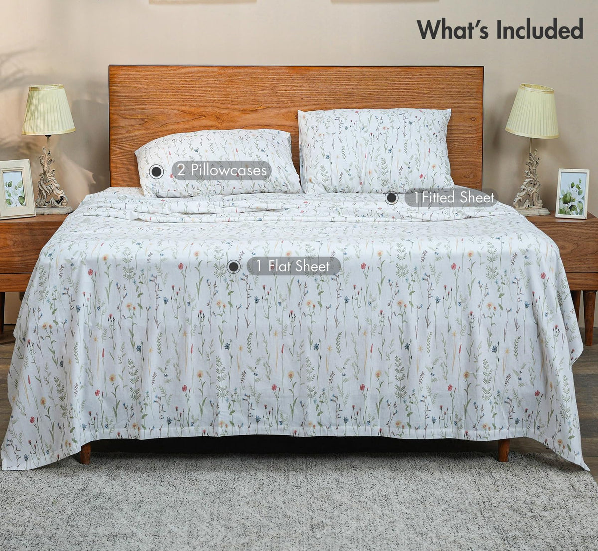 100% Organic Cotton Flannel Sheets Bed Set, Linen Blooms