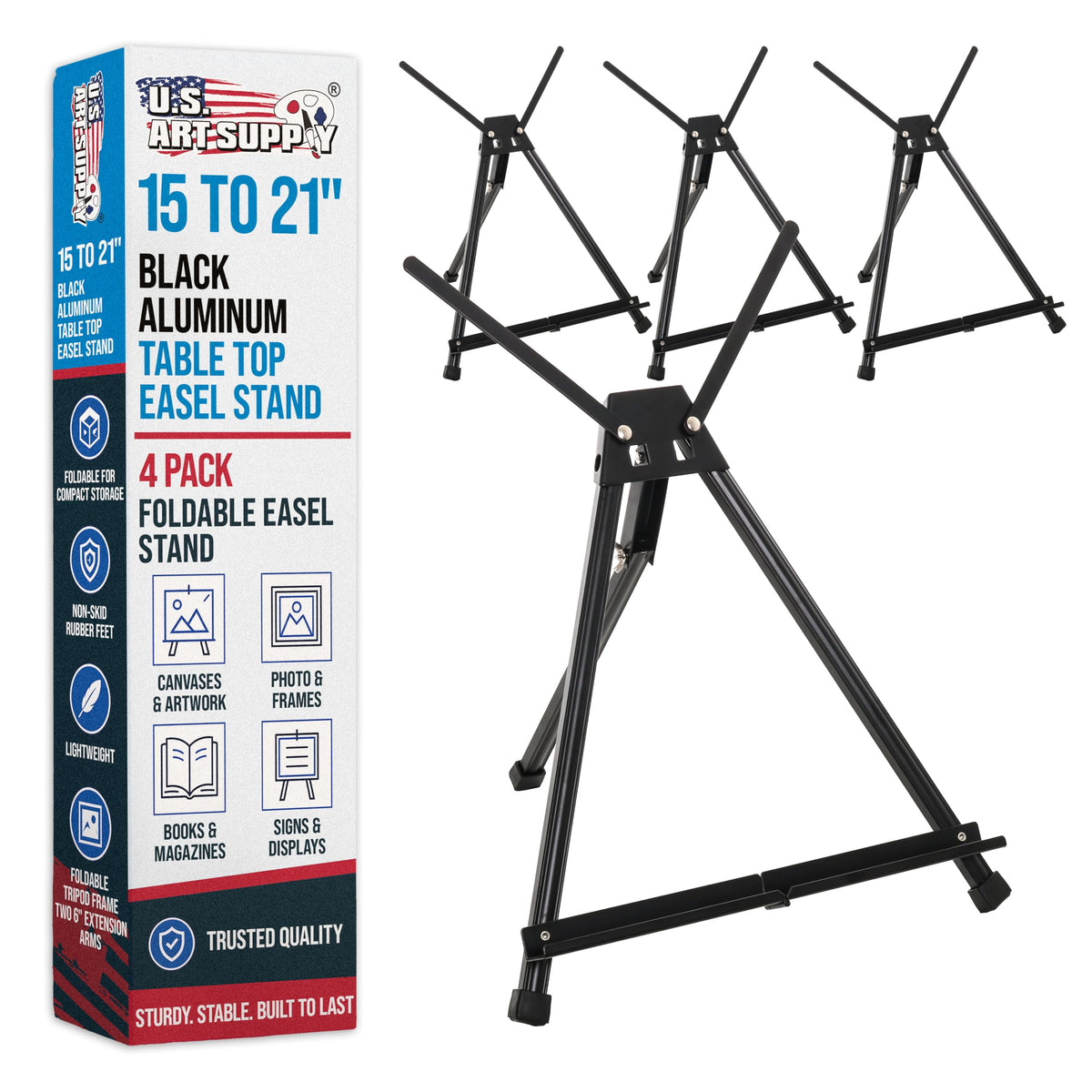 Tabletop Easel for Painting - 15" to 21", Black, Pack of 4