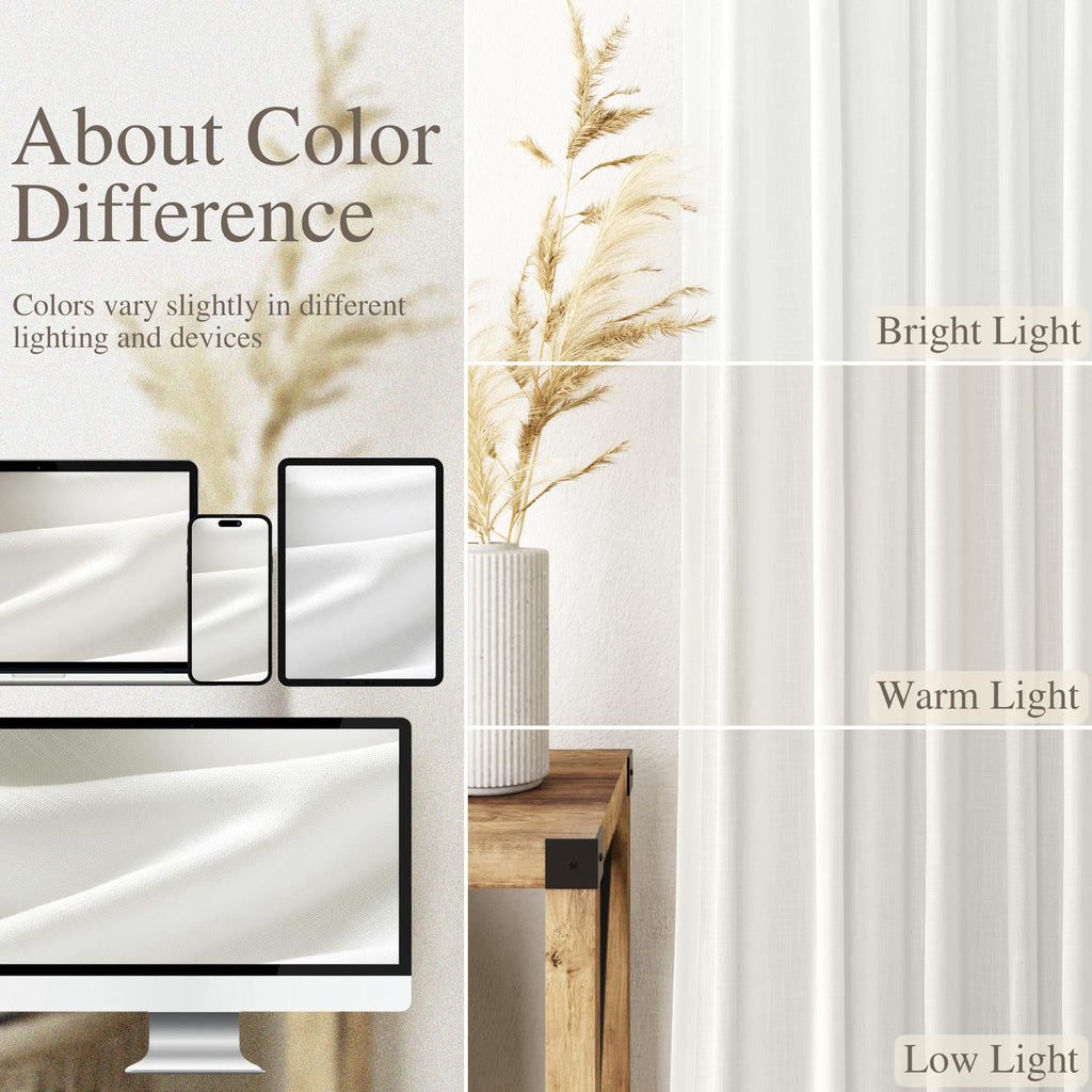 Ivory Linen Curtains 90 Inches Long Back Tab Rod Pocket Semi Sheer Light Filtering Neutral Solid Drapes Modern Rustic