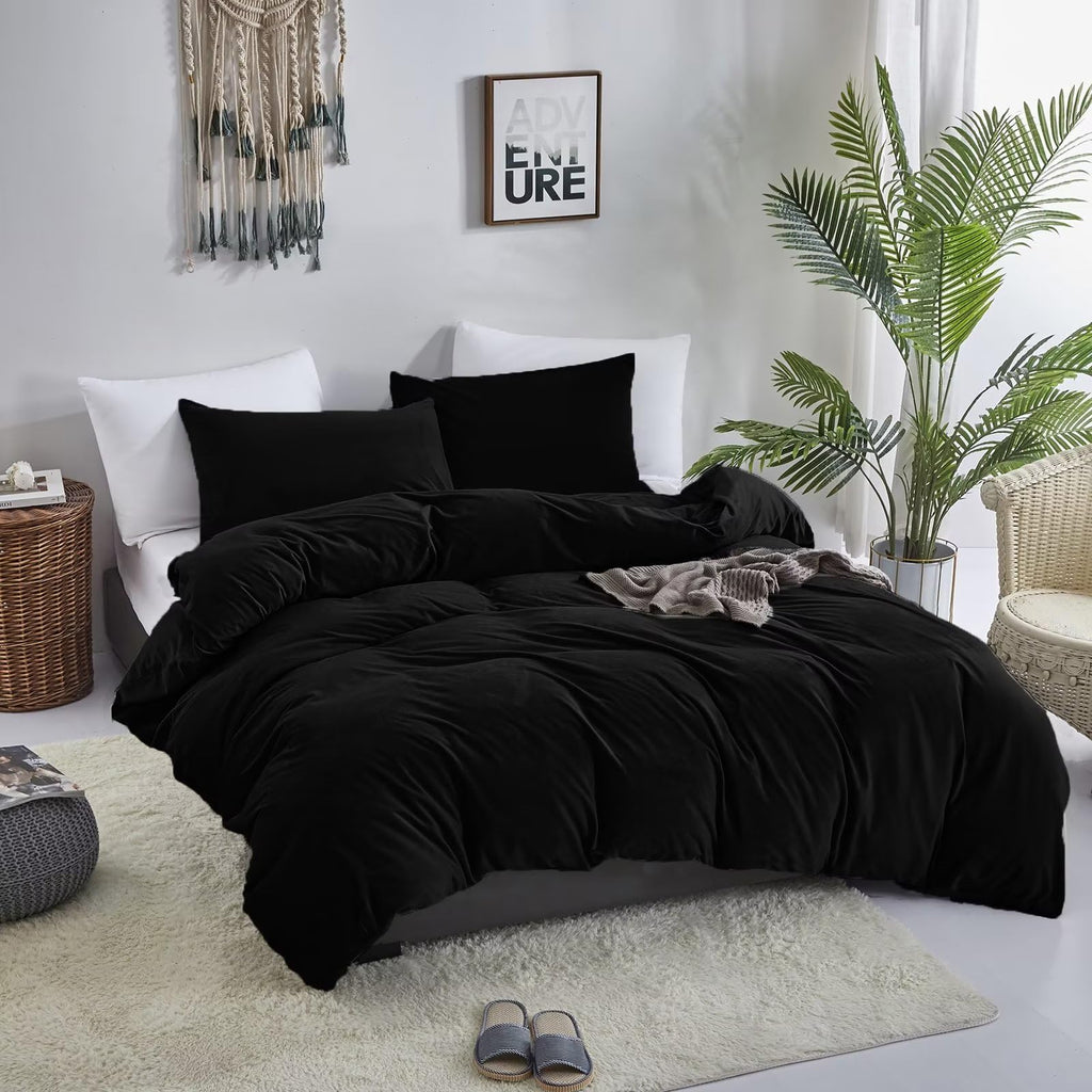 Black Velvet Comforter Set Plush Fluffy Black Flannel Bedding Set Bedding Set Heavyweight Blanket Quilts Modern
