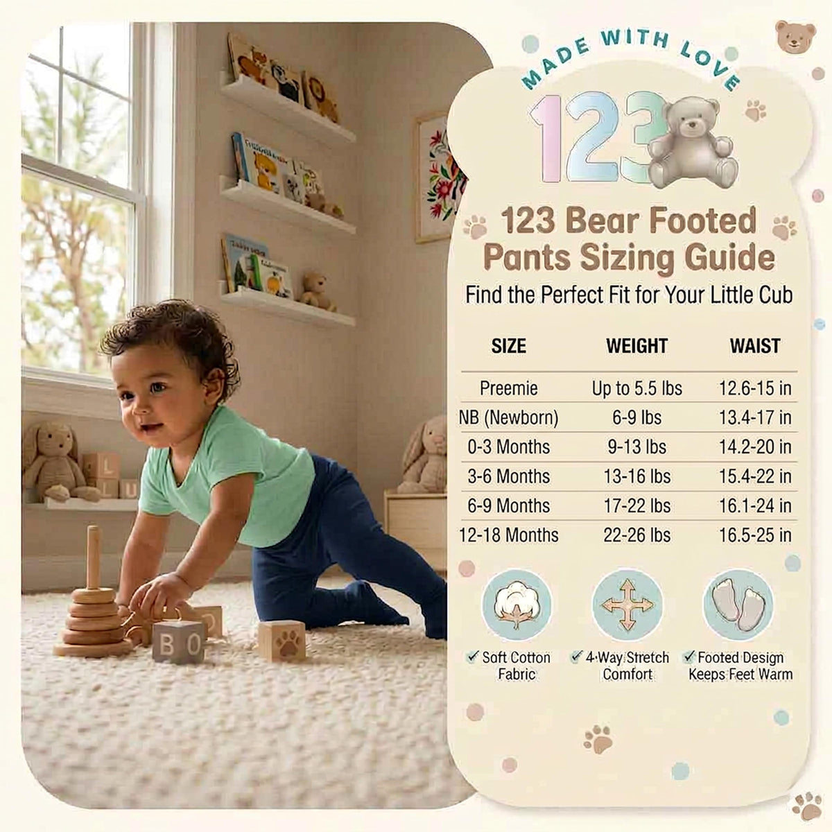 Baby Footed Pants with Footies, Boy Girl, Lilac