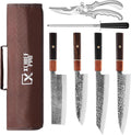 Japan Knife Set, High Carbon Steel Japan Nakiri Santoku Knife Set, Hand Forged Meat Cleaver Butcher Knife with