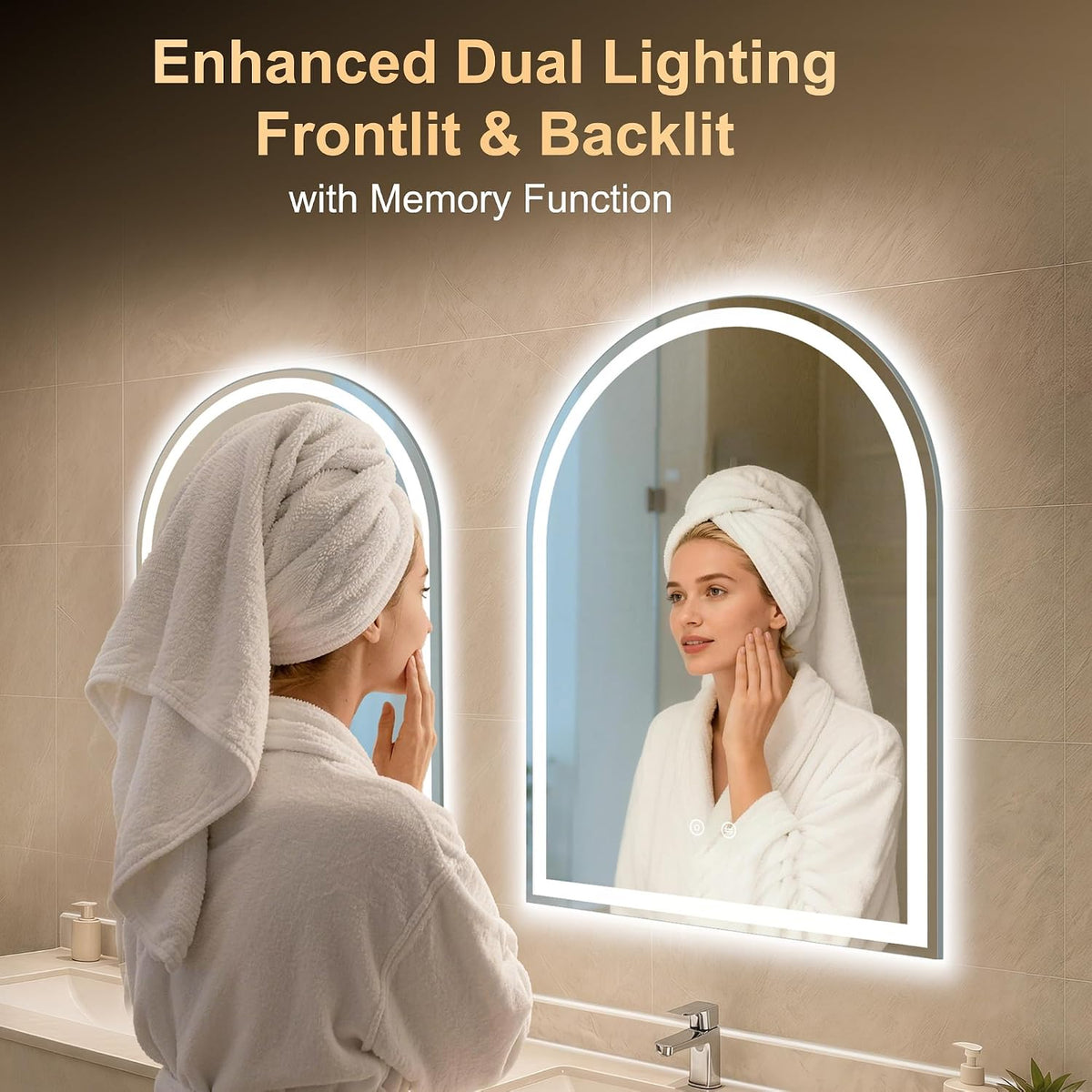 Arched LED Bathroom Mirror with Lights, 24"×32" Lighted Vanity Mirror for Bathroom, Smart Anti-Fog