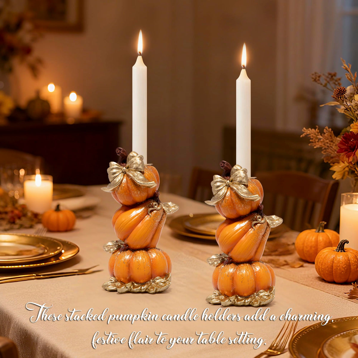 Thanksgiving Pumpkin Candle Holders, Fall Decoration, Set of 2