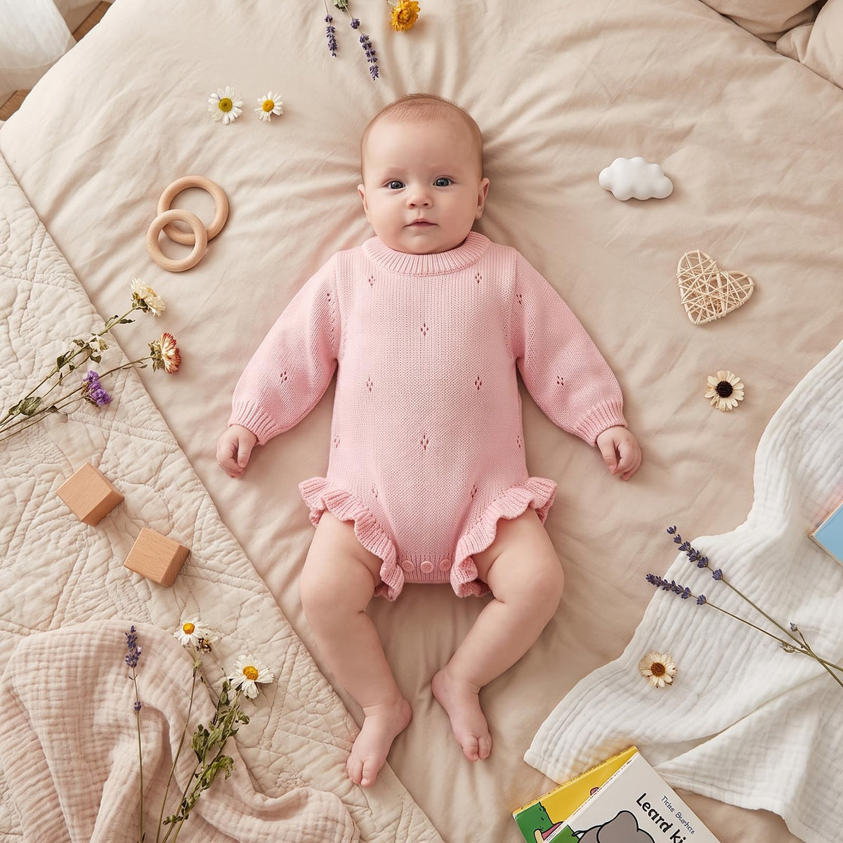Newborn Baby Girl Ruffle Knit Sweater Romper Coming Home Outfit