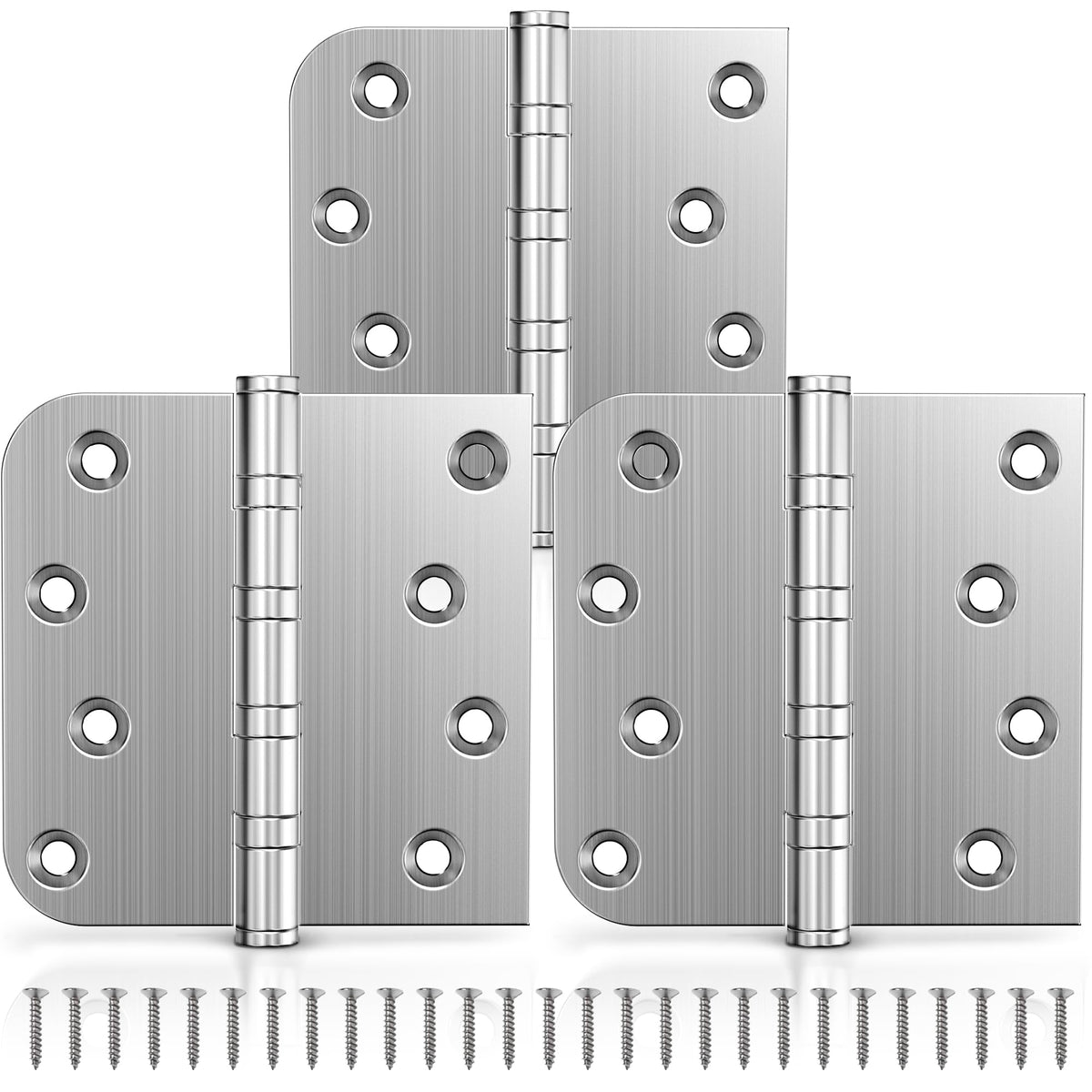 Ball Bearing Door Hinges, 4 x 4 Inches Door Hinges, Square and 5/8'' Radius Corner, Heavy Duty Stainless Steel
