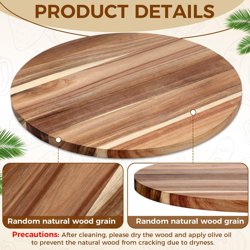 6 Pack 14" Acacia Wooden Round Cutting Boards Bulk 0.6 Inch Thick Round Charcuterie Board Smooth Surface Multipurpose