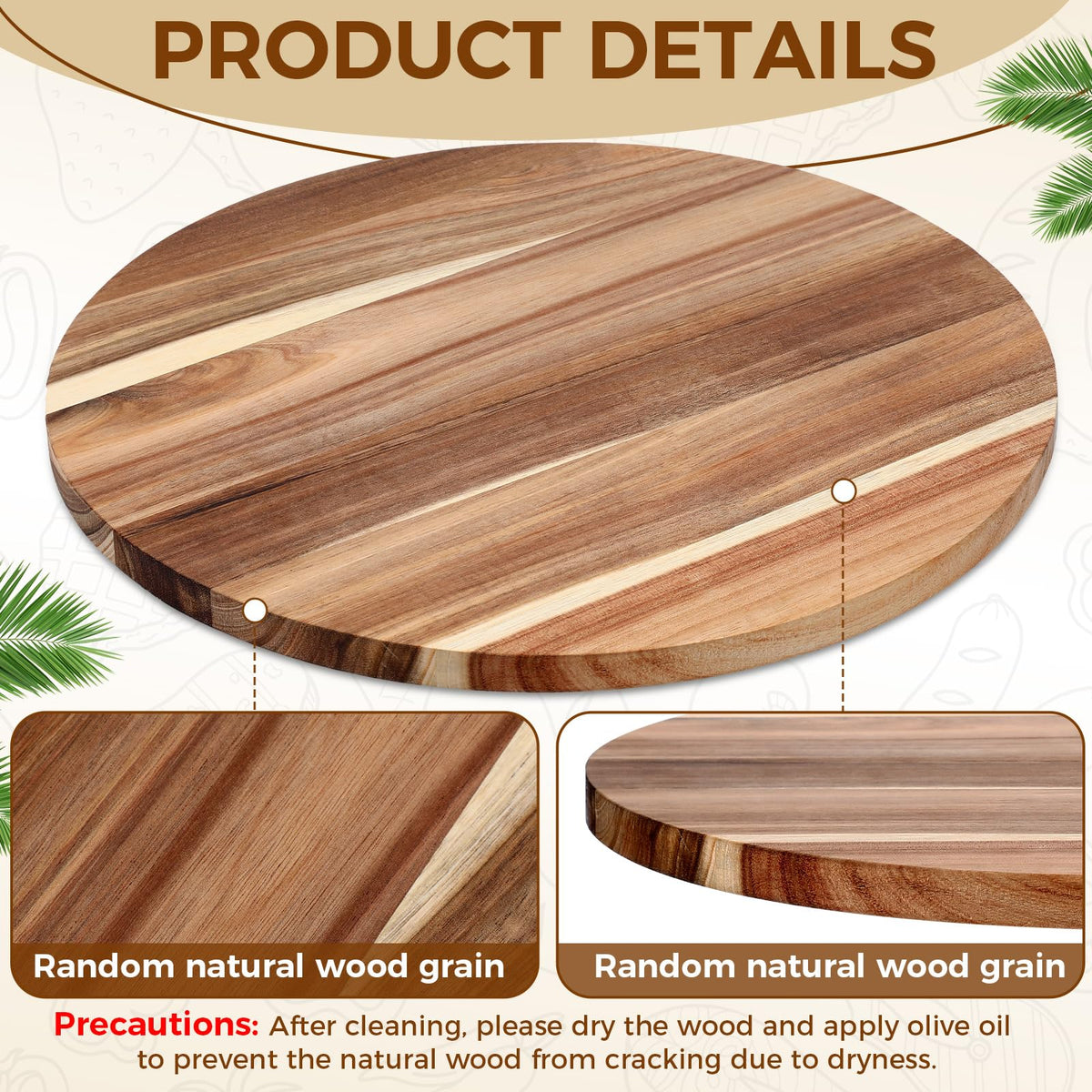 6 Pack 14" Acacia Wooden Round Cutting Boards Bulk 0.6 Inch Thick Round Charcuterie Board Smooth Surface Multipurpose