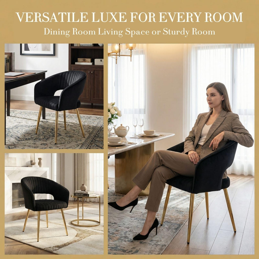 Velvet Dining Chairs Set of 2, Upholstered Dining Room Chairs with Gold Metal Legs, Modern Accent Kitchen Chairs with
