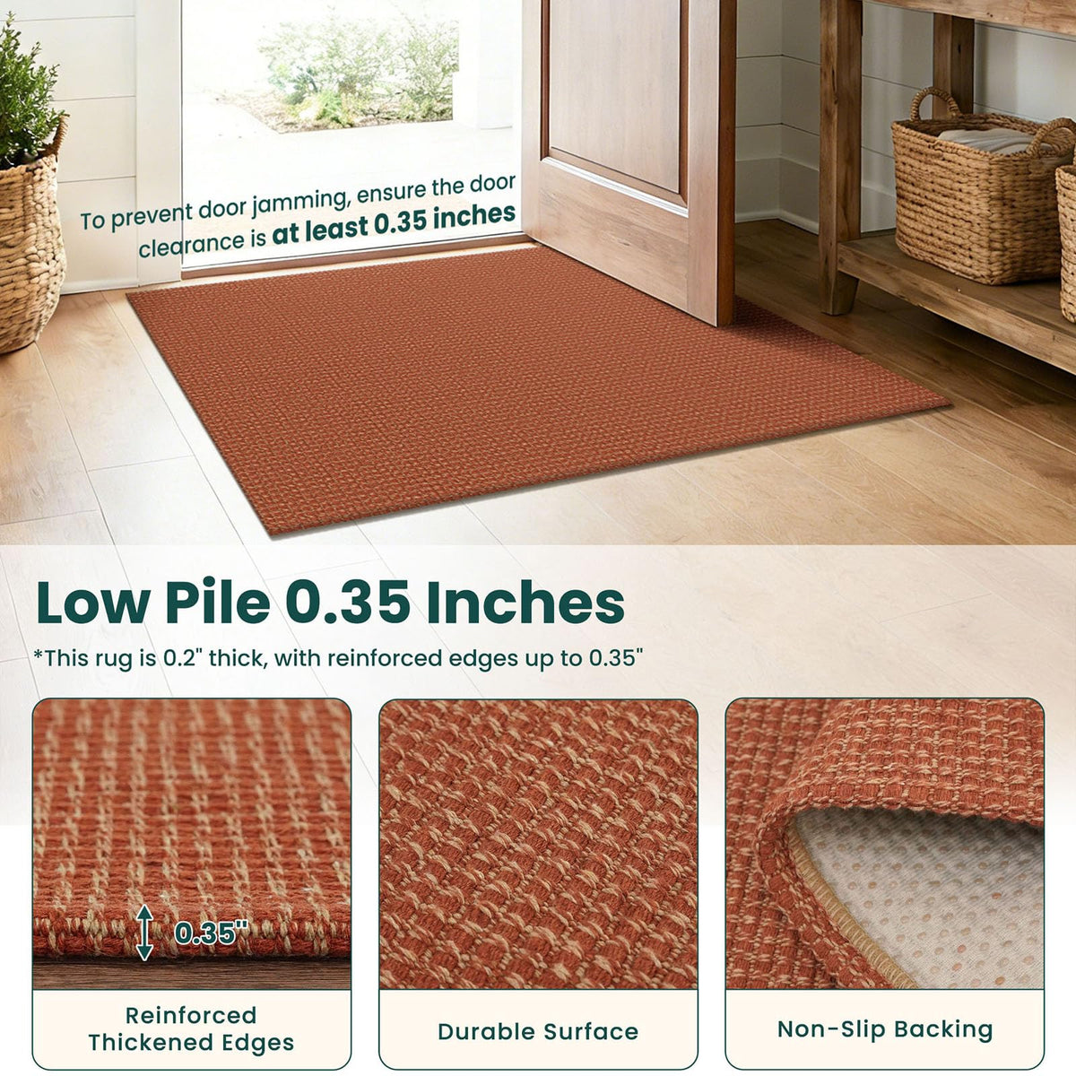 Orange 2.5'x14' Runners Rugs, Long Washable Runner Rug, Woven Non Slip Kitchen Runner, Flatweave Entryway Rug, Floor