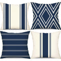 Outdoor Navy Blue Waterproof Geometry Pillow Covers 18x18 Set of 4