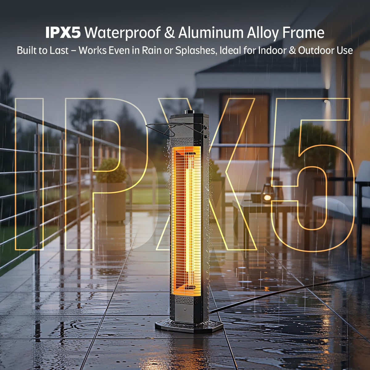 Outdoor Electric Patio Heater, 34-inch 1500W Infrared Tower Heater with Instant Heating, Tip-Over & Overheat