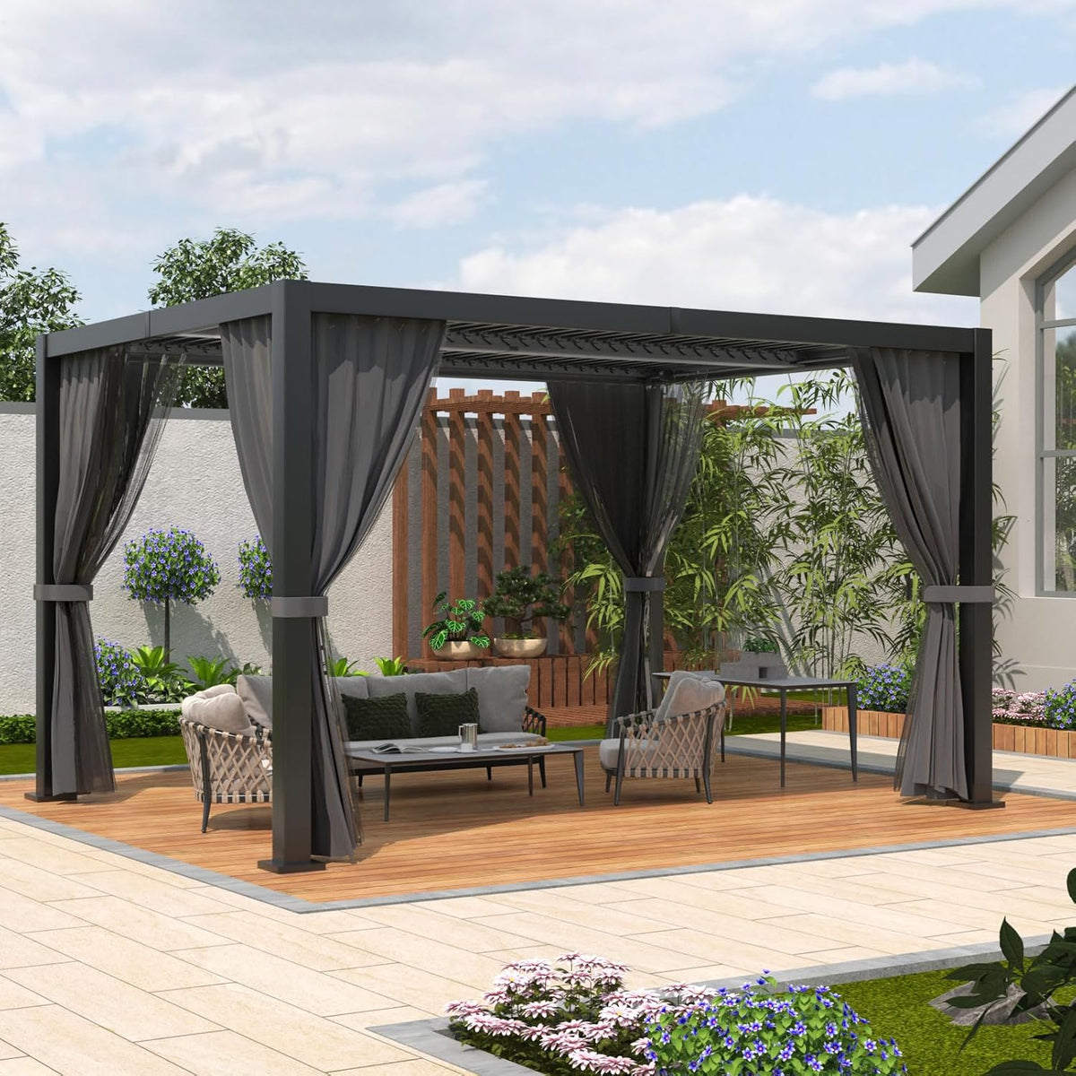 Outdoor Louvered Pergola 10' x 13', Aluminum Pergola with Adjustable Roof