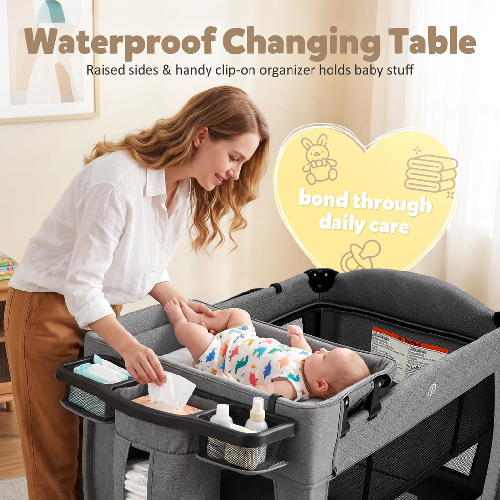 4 in 1 Foldable Play Yard with Bassinet & Changing Table