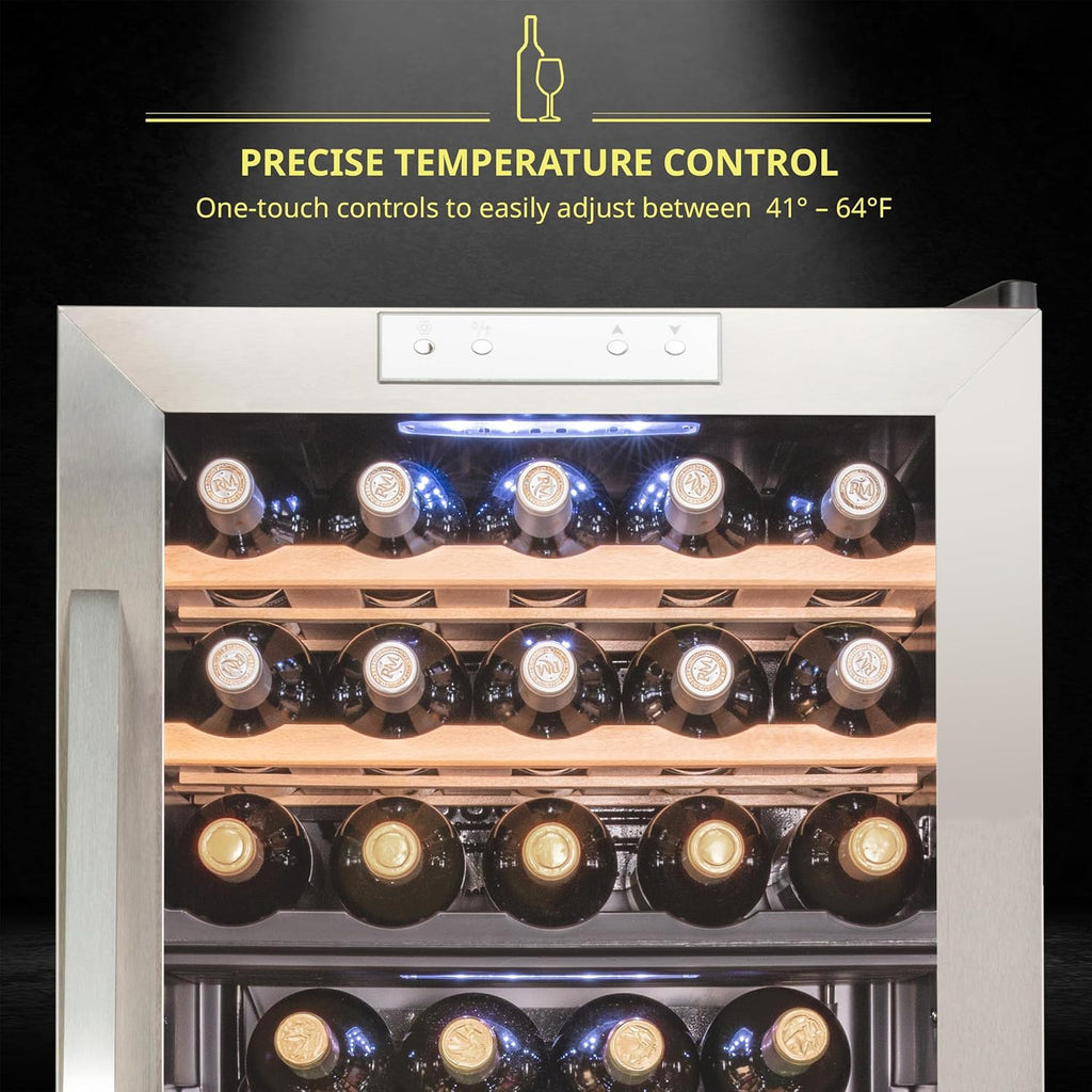 33 Bottle Dual Zone Wine Cooler Refrigerator w/Lock - Large Freestanding Wine Cellar For Red, White