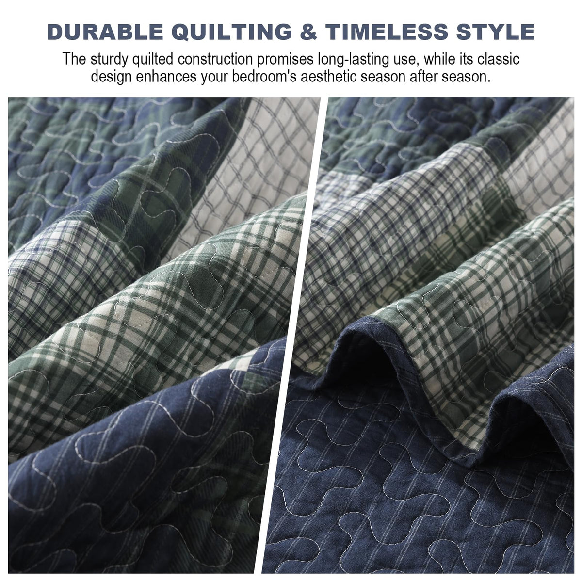 Rustic Quilt Set, 100% Cotton Plaid Patchwork Bedspreads