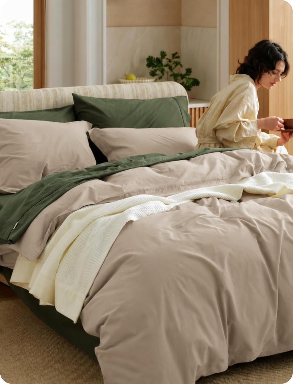 PureWoven 100% Washed Cotton Duvet Cover Set, Queen, 3-PC