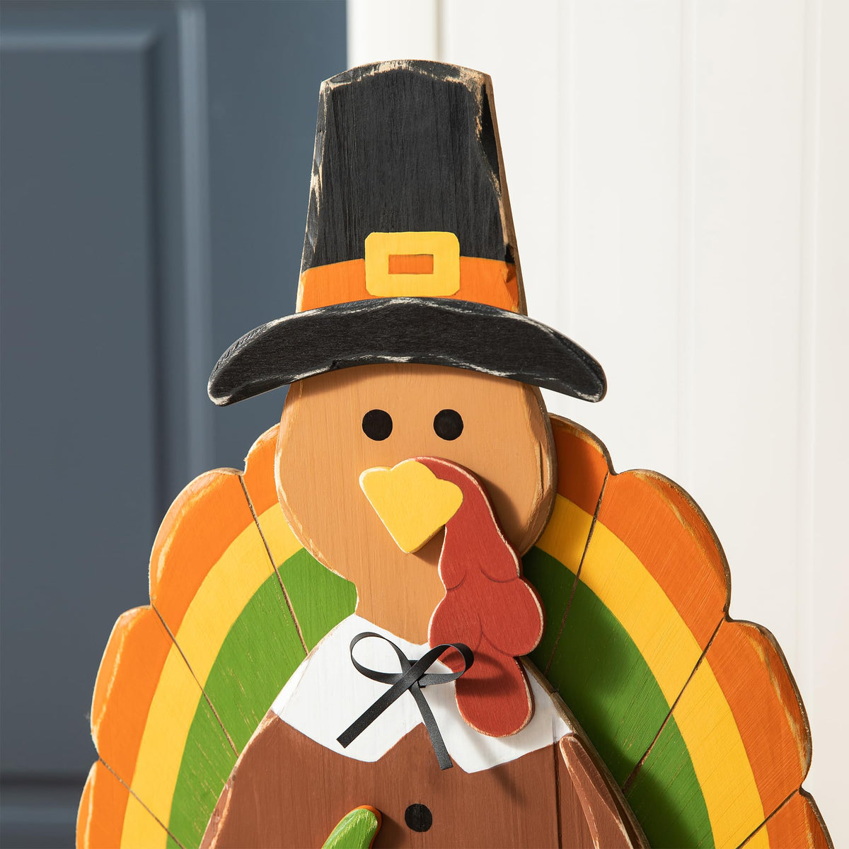 30'H Thanksgiving Wood Turkey Porch Sign, Farmhouse Turkey Pumpkin Welcome Standing Decor for Fall Harvest, Rustic