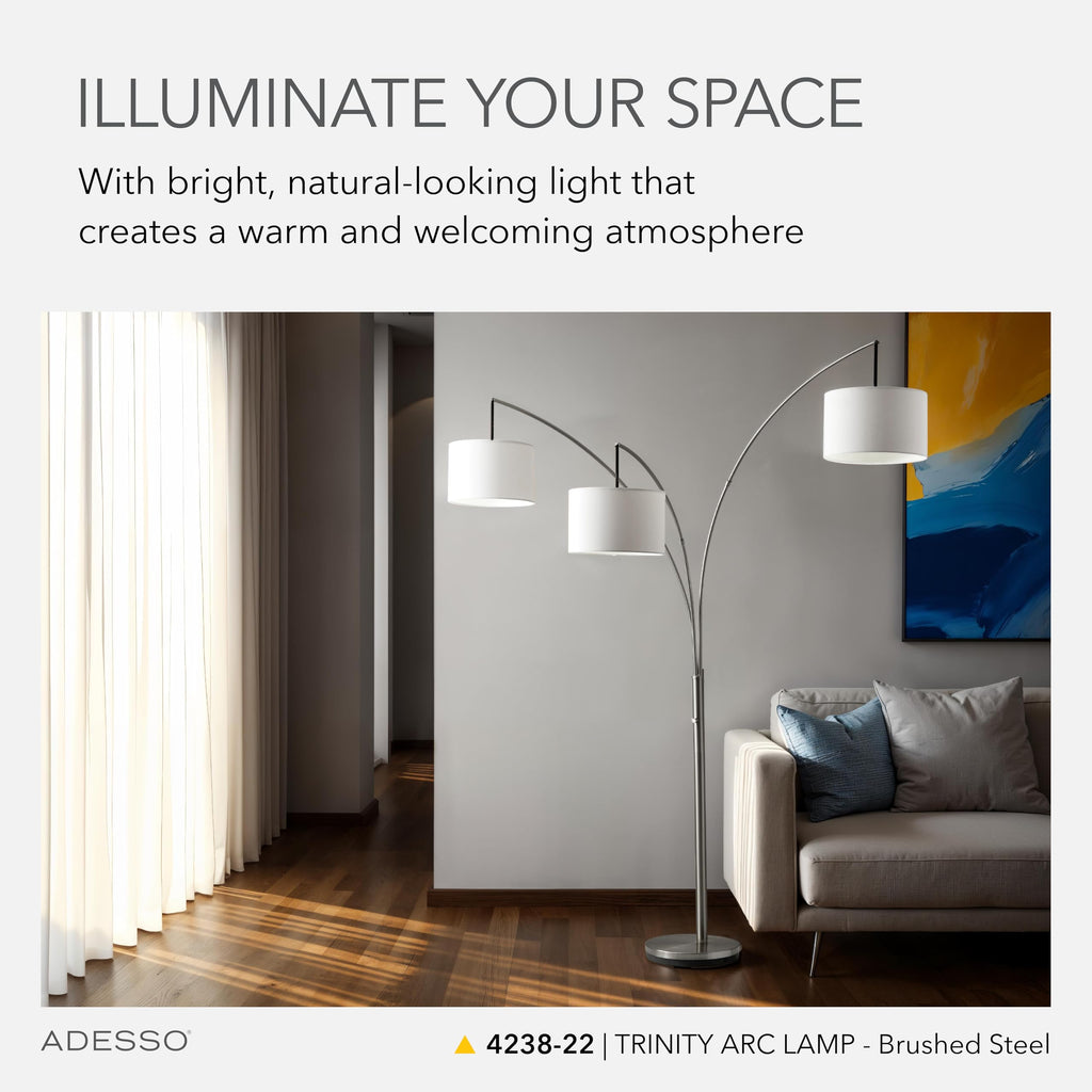 Floor Lamp, Brushed Steel, Movable Shades, 74"