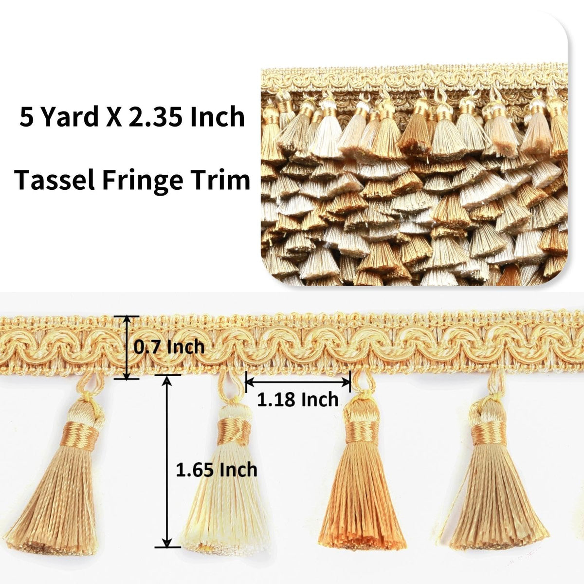 2.35 Inch Tassel Fringe Decorative Trim, Mix Gold - 5 Yard