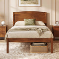 Twin Size Wooden Bed Frame with Curved Headboard, Walnut