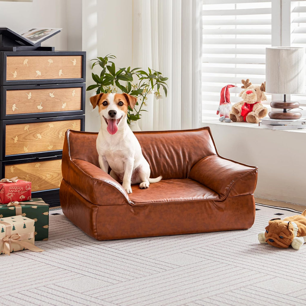 Dog Couch Bed Leather Elevated Dog Sofa for Small Medium Dog Under 50lbs