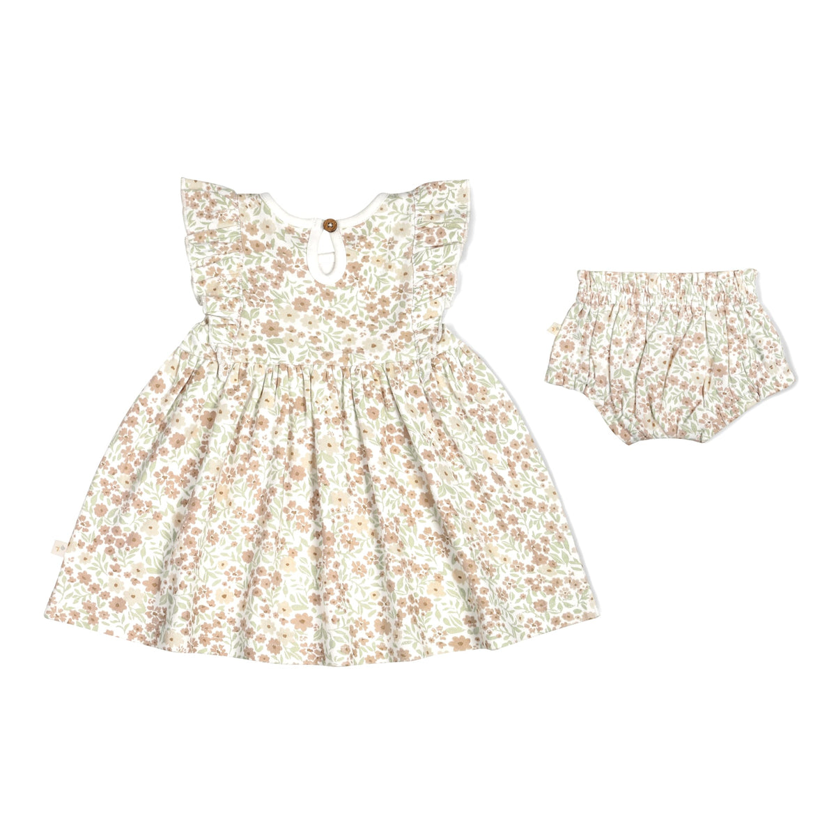 Certified Organic Cotton Baby Toddler Little Girl Smocked Sundress with Bloomer - Summer Floral Print