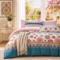 Duvet Cover Queen Size, 3-Piece Floral Boho Bedding Set