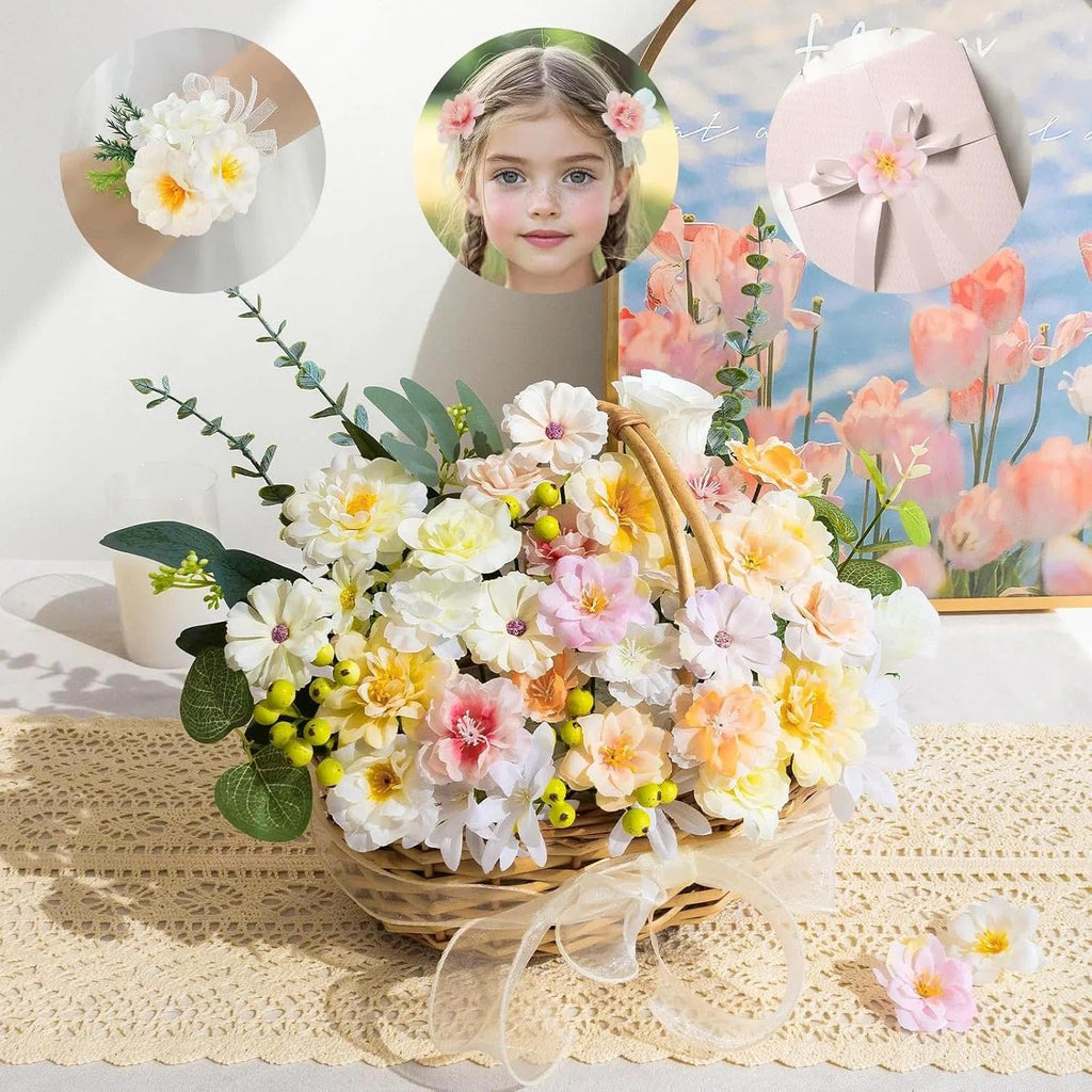 210Pcs Mini Silk Flower Heads Bulk Crafts Petals Decorations, Cream
